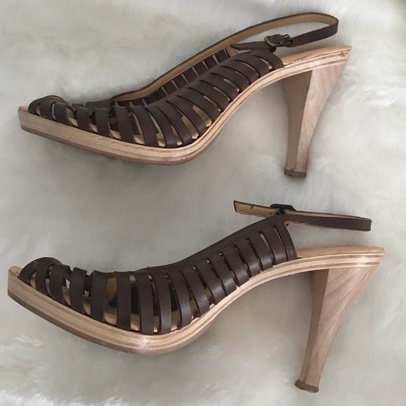 Kors Brown Cutout Slingback Wooden Heels - Picture 2 of 5